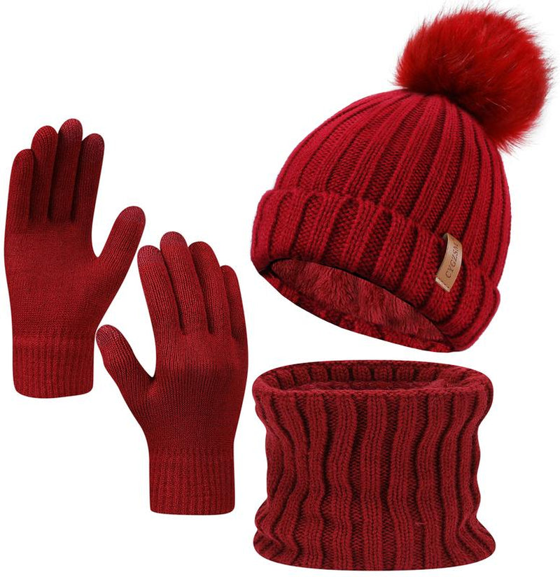 The Latest Fall and Winter Goodies for 2024,Winter Beanie Hat Scarf Gloves, Warm Fleece Knit Winter Hats Touch Screen Gloves Neck Scarf Set Winter Gifts for Women