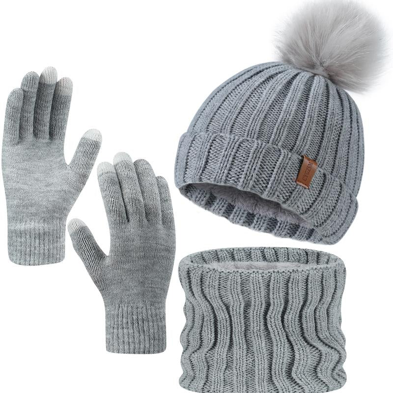 The Latest Fall and Winter Goodies for 2024,Winter Beanie Hat Scarf Gloves, Warm Fleece Knit Winter Hats Touch Screen Gloves Neck Scarf Set Winter Gifts for Women