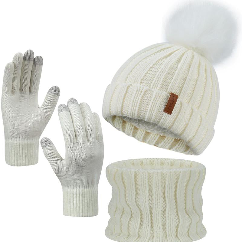 The Latest Fall and Winter Goodies for 2024,Winter Beanie Hat Scarf Gloves, Warm Fleece Knit Winter Hats Touch Screen Gloves Neck Scarf Set Winter Gifts for Women