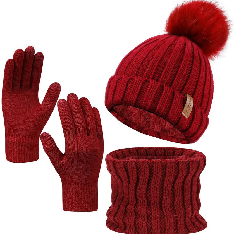 The Latest Fall and Winter Goodies for 2024,Winter Beanie Hat Scarf Gloves, Warm Fleece Knit Winter Hats Touch Screen Gloves Neck Scarf Set Winter Gifts for Women