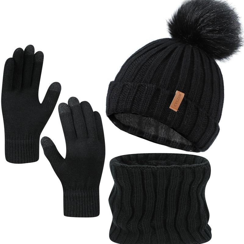 The Latest Fall and Winter Goodies for 2024,Winter Beanie Hat Scarf Gloves, Warm Fleece Knit Winter Hats Touch Screen Gloves Neck Scarf Set Winter Gifts for Women