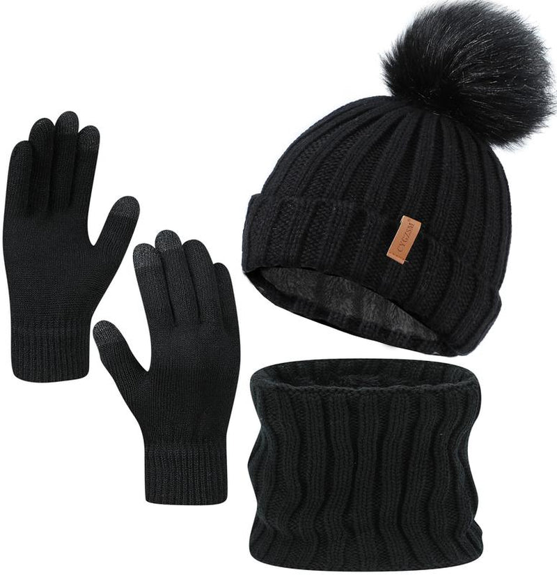 The Latest Fall and Winter Goodies for 2024,Winter Beanie Hat Scarf Gloves, Warm Fleece Knit Winter Hats Touch Screen Gloves Neck Scarf Set Winter Gifts for Women