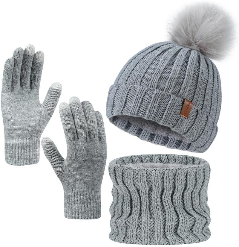 The Latest Fall and Winter Goodies for 2024,Winter Beanie Hat Scarf Gloves, Warm Fleece Knit Winter Hats Touch Screen Gloves Neck Scarf Set Winter Gifts for Women